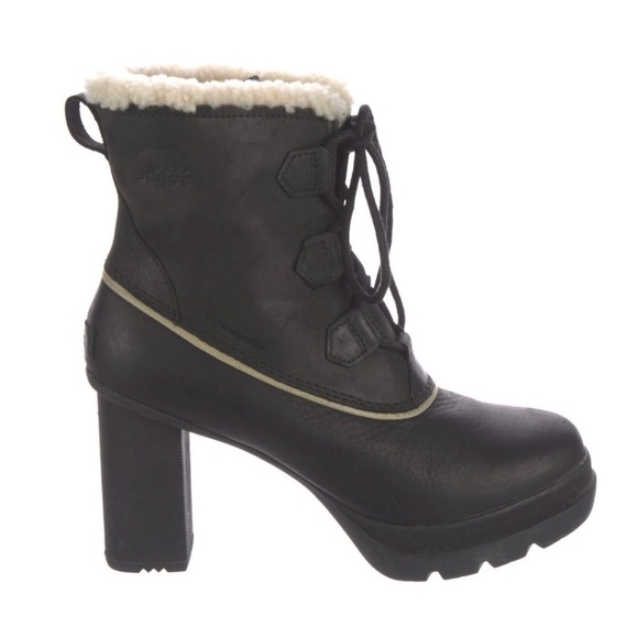 NEW SOREL Dacie The Meadow Lace Black High Heel Rubber Winter Boot - Picture 2 of 6